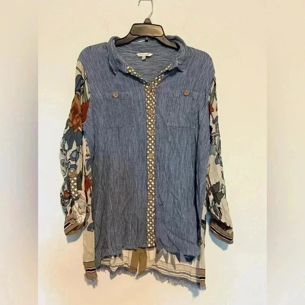 John Mark Floral Button Down Blouse Sz Large Long Sleeve Multicolor